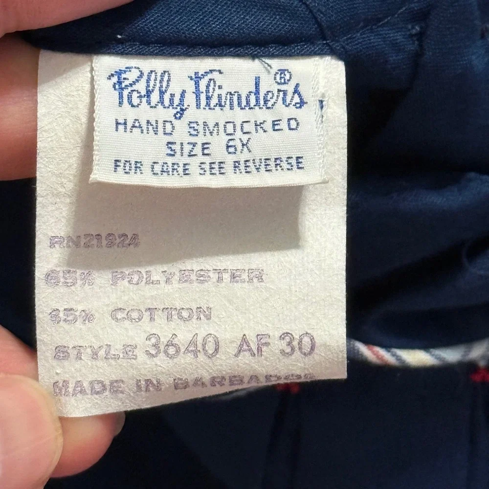 Polly Flinders Vintage Navy Plaid Hand Smocked Dress Girls 6X